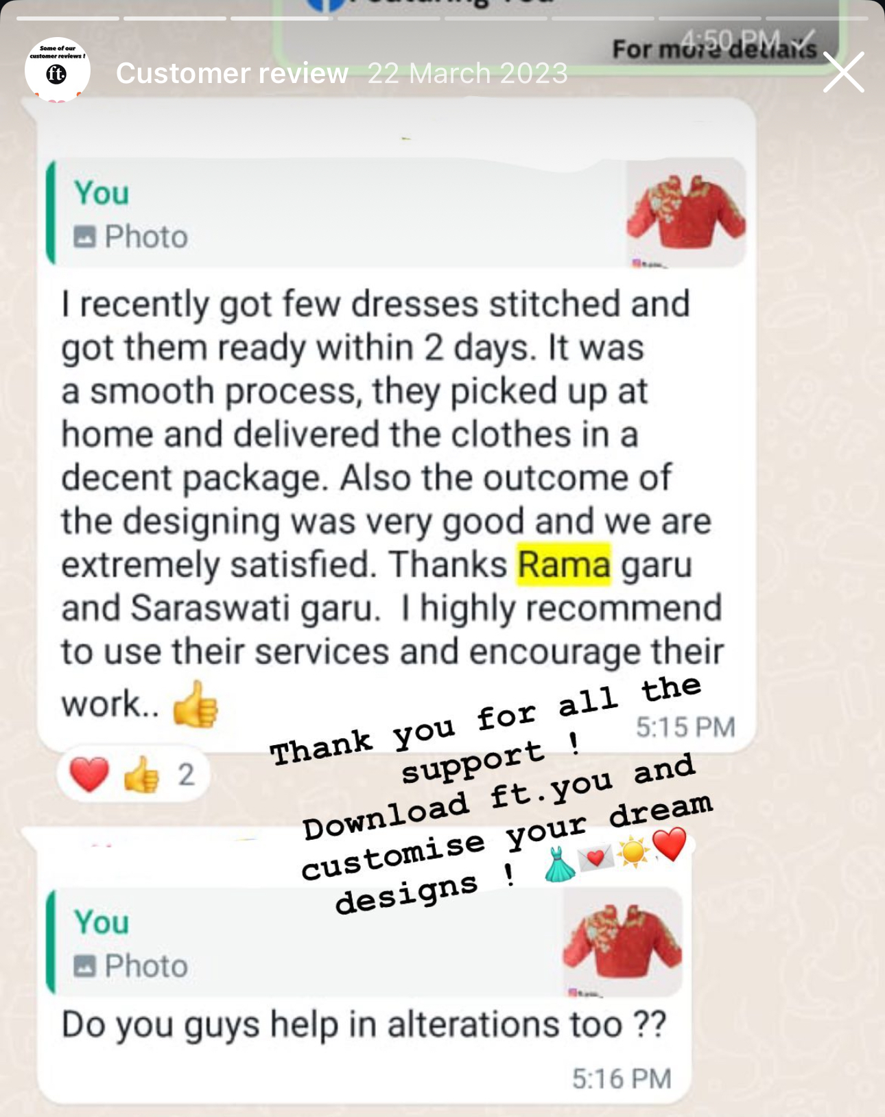 Screenshot of testimonial from Jane Doe: 'Transformed my wardrobe!'